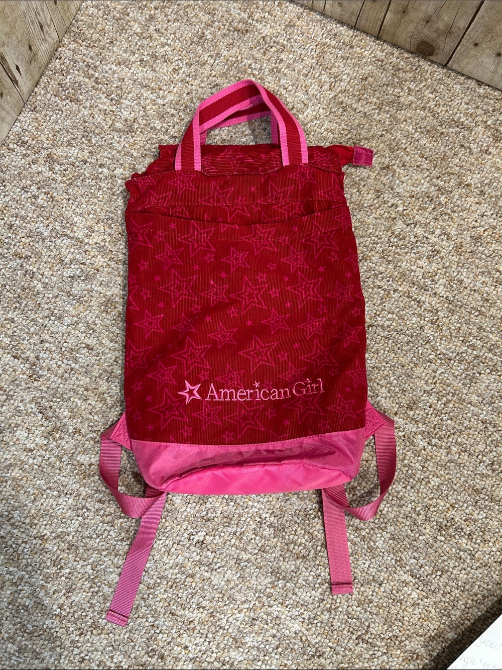 American Girl Red and Pink Star Print Backpack for Doll Carrier Retired 2015